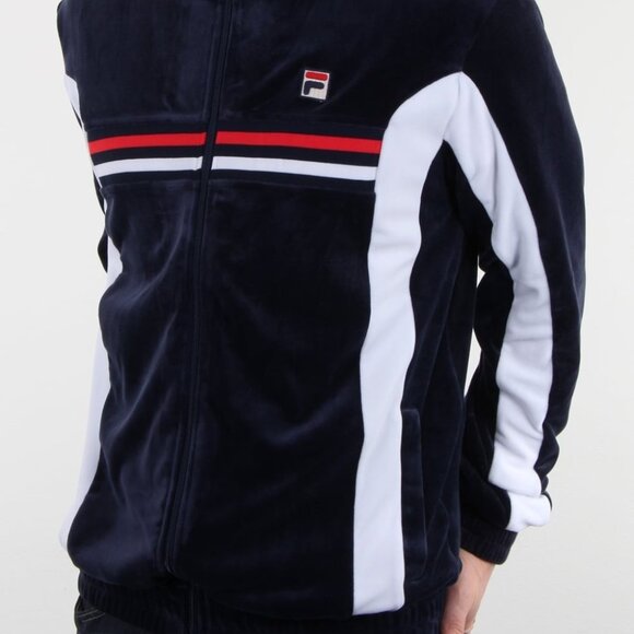 Fila Men’s Navy White Velour Retro Zip Front Track Jacket Size L - Picture 4 of 4